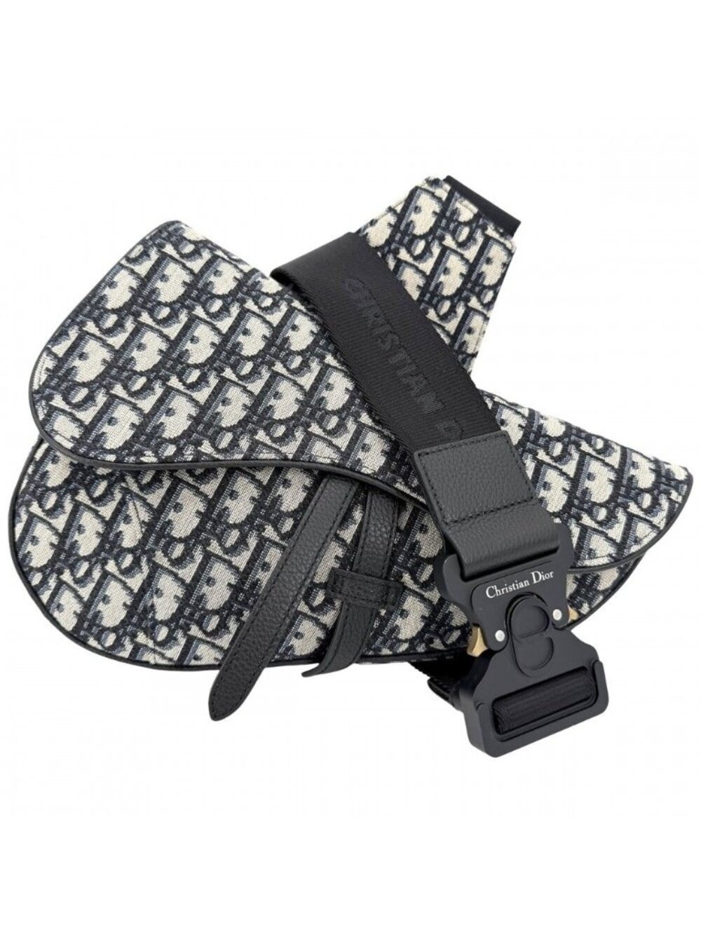 Dior Belt Bag Oblique Crossbody Canvas Navy Beige Silver